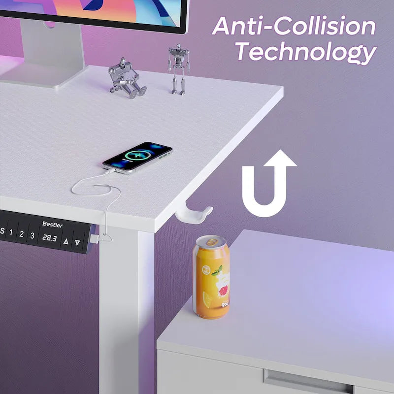Bureau d'angle en forme de L de 63 pouces avec LED, pour le jeu, avec support de moniteur ergonomique