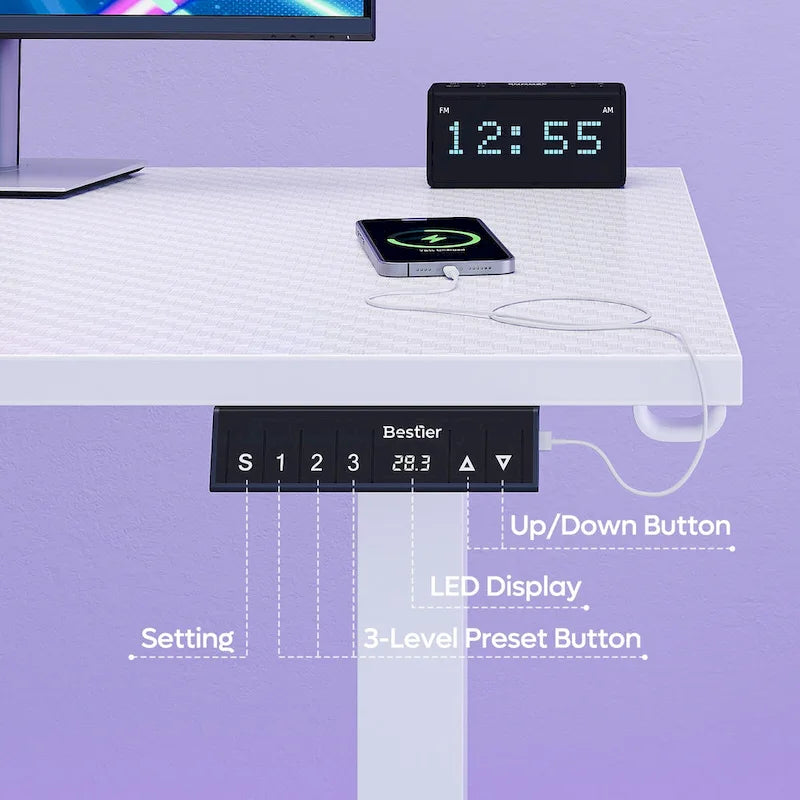 Bureau d'angle en forme de L de 63 pouces avec LED, pour le jeu, avec support de moniteur ergonomique