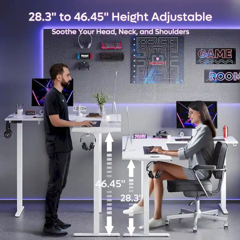 Bureau d'angle en forme de L de 63 pouces avec LED, pour le jeu, avec support de moniteur ergonomique