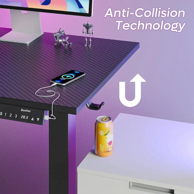 Bureau d'angle en forme de L de 63 pouces avec LED, pour le jeu, avec support de moniteur ergonomique