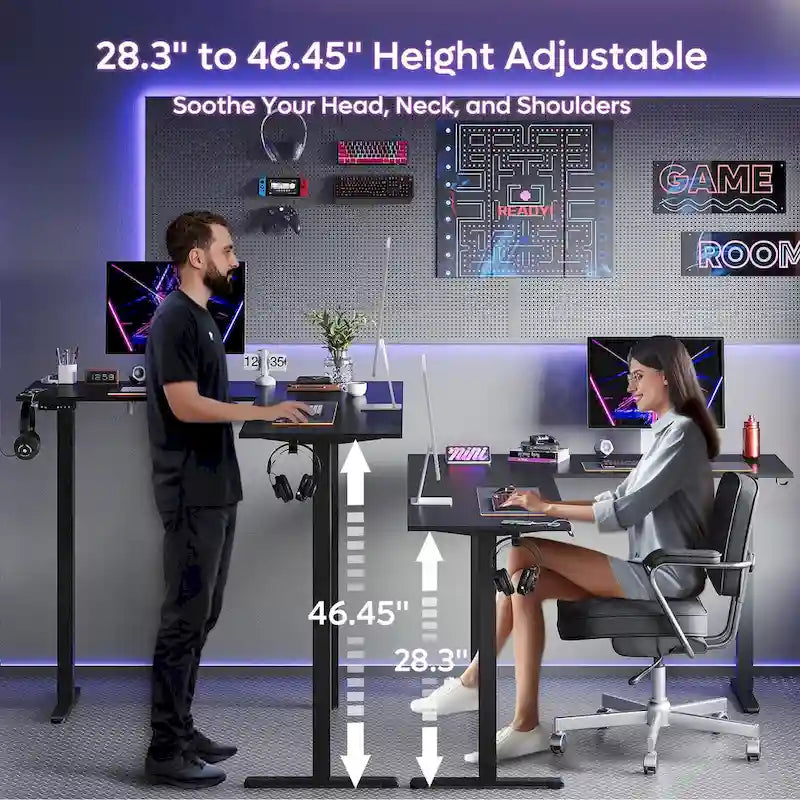 Bureau d'angle en forme de L de 63 pouces avec LED, pour le jeu, avec support de moniteur ergonomique