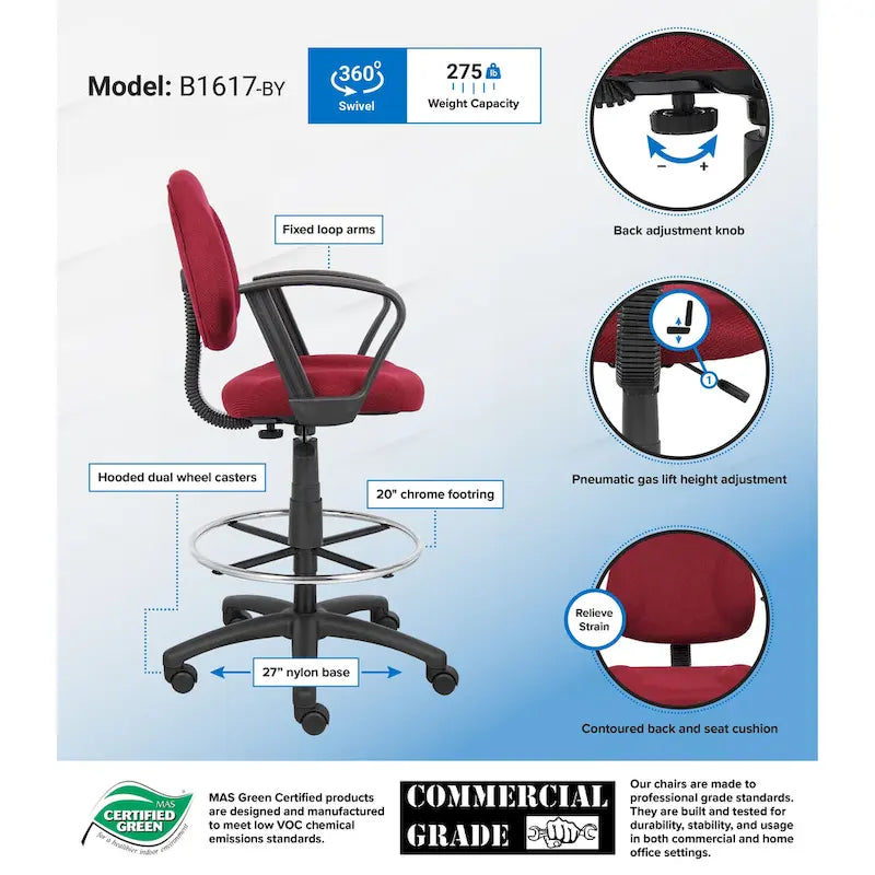 Chaise de bureau Boss réglable noire à accoudoirs bouclés avec roulettes