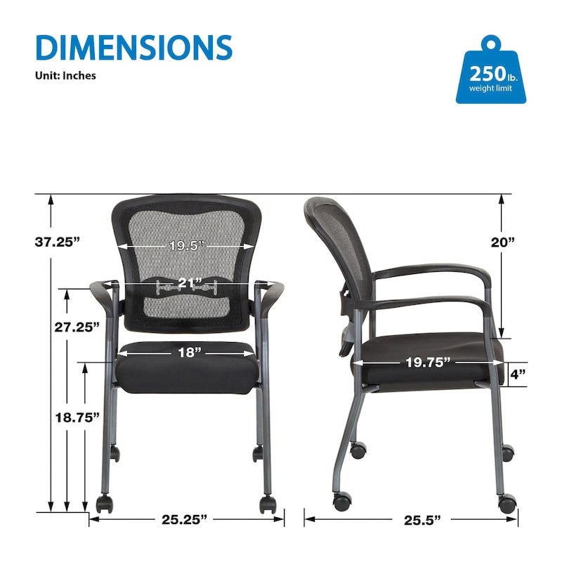 Chaise visiteur avec dossier respirant et support lombaire intégré