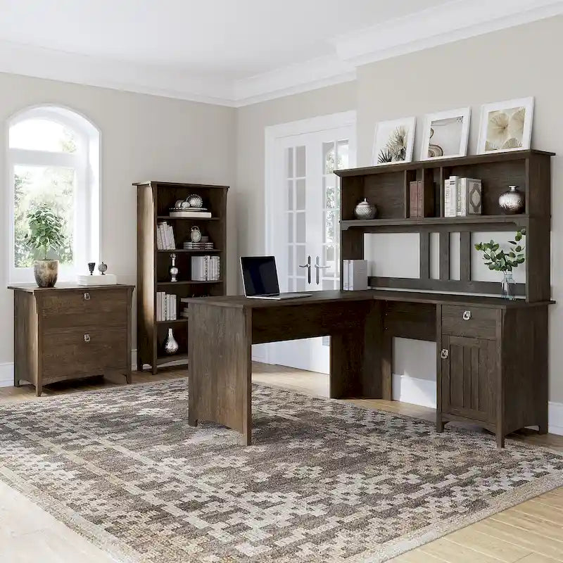 Bureau d'angle avec huche, armoire et bibliothèque Salinas 60W de Bush Furniture
