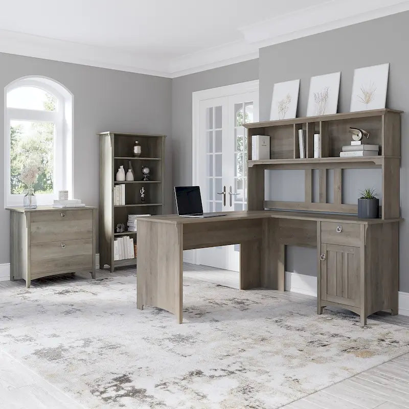 Bureau d'angle avec huche, armoire et bibliothèque Salinas 60W de Bush Furniture