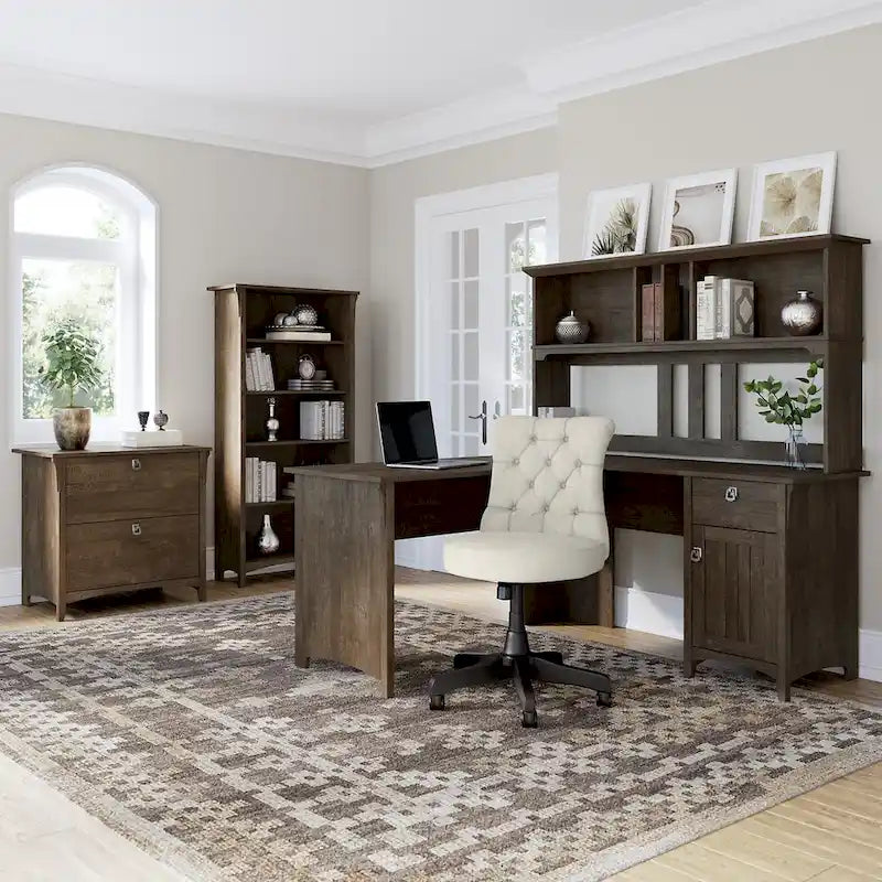 Bureau d'angle avec huche, armoire et bibliothèque Salinas 60W de Bush Furniture