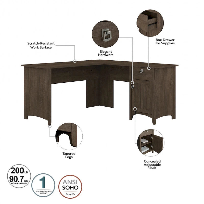 Bureau d'angle avec huche, armoire et bibliothèque Salinas 60W de Bush Furniture