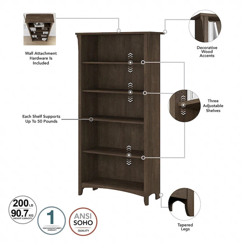 Bureau d'angle avec huche, armoire et bibliothèque Salinas 60W de Bush Furniture