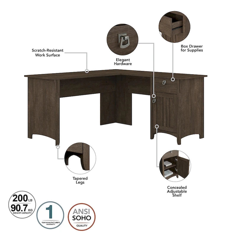 Bureau d'angle avec huche, armoire et bibliothèque Salinas 60W de Bush Furniture