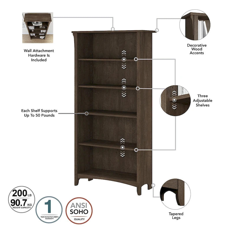 Bureau d'angle avec huche, armoire et bibliothèque Salinas 60W de Bush Furniture