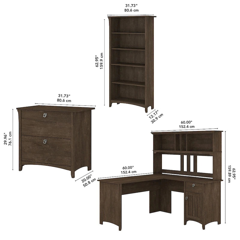 Bureau d'angle avec huche, armoire et bibliothèque Salinas 60W de Bush Furniture