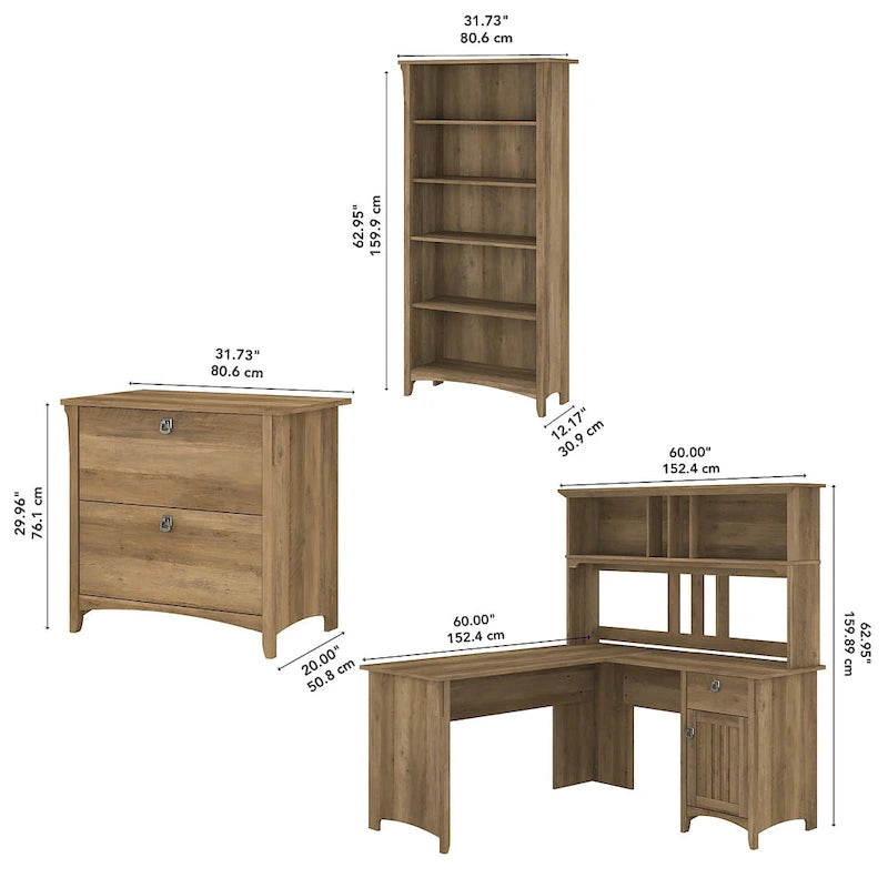Bureau d'angle avec huche, armoire et bibliothèque Salinas 60W de Bush Furniture
