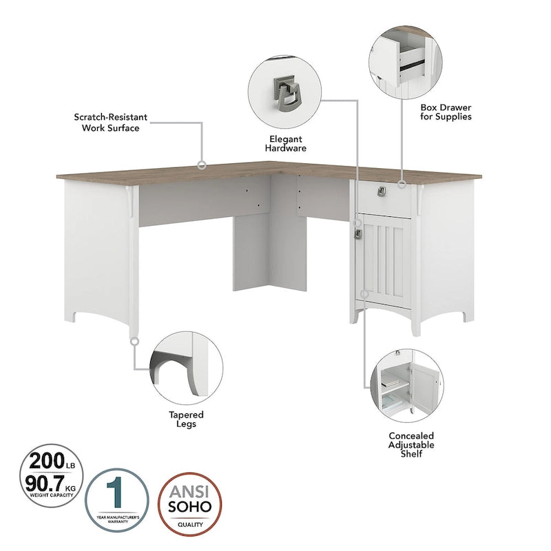 Bureau d'angle avec huche, armoire et bibliothèque Salinas 60W de Bush Furniture