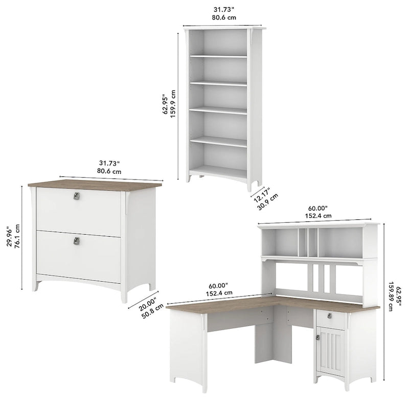 Bureau d'angle avec huche, armoire et bibliothèque Salinas 60W de Bush Furniture