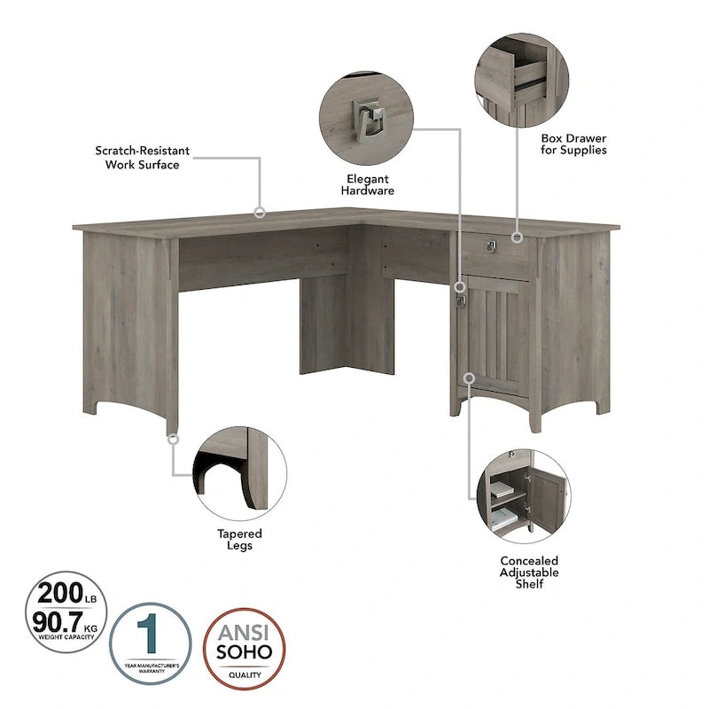 Bureau d'angle avec huche, armoire et bibliothèque Salinas 60W de Bush Furniture