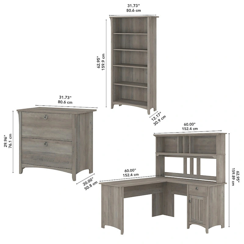 Bureau d'angle avec huche, armoire et bibliothèque Salinas 60W de Bush Furniture