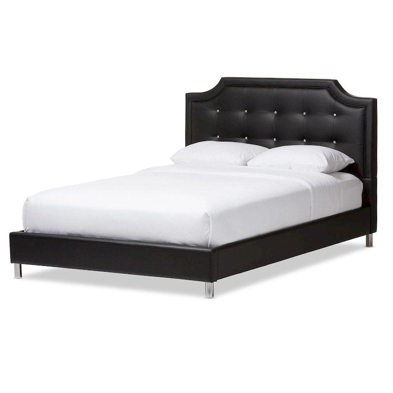 Lit plateforme moderne Baxton Studio Carlotta en similicuir noir avec tête de lit rembourrée