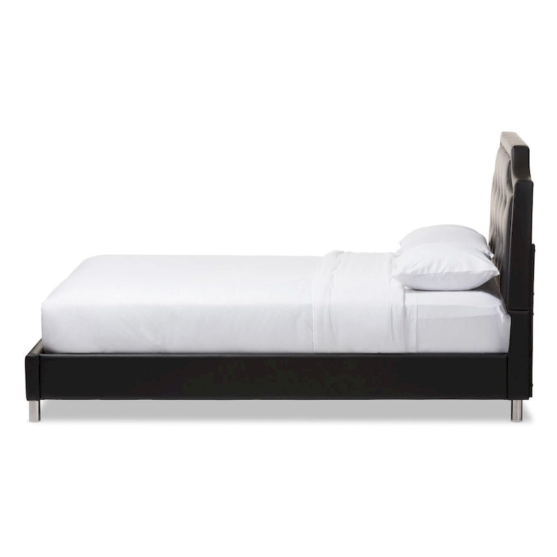 Lit plateforme moderne Baxton Studio Carlotta en similicuir noir avec tête de lit rembourrée