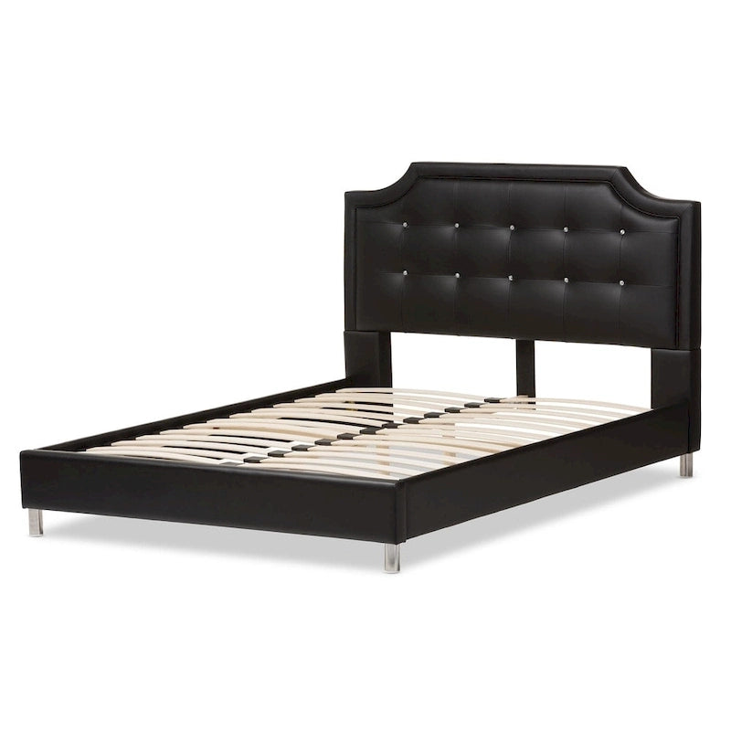 Lit plateforme moderne Baxton Studio Carlotta en similicuir noir avec tête de lit rembourrée