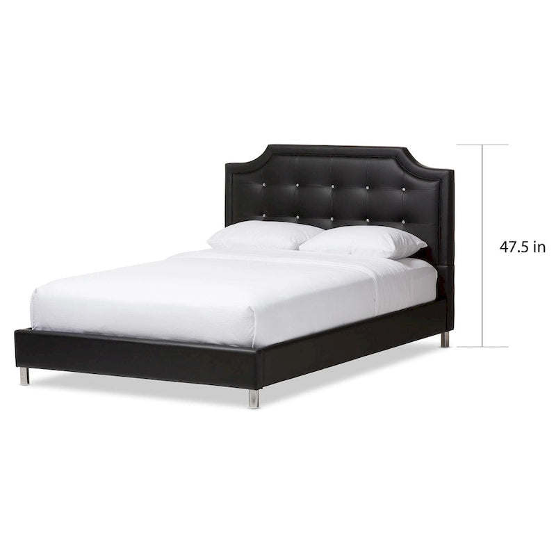 Lit plateforme moderne Baxton Studio Carlotta en similicuir noir avec tête de lit rembourrée
