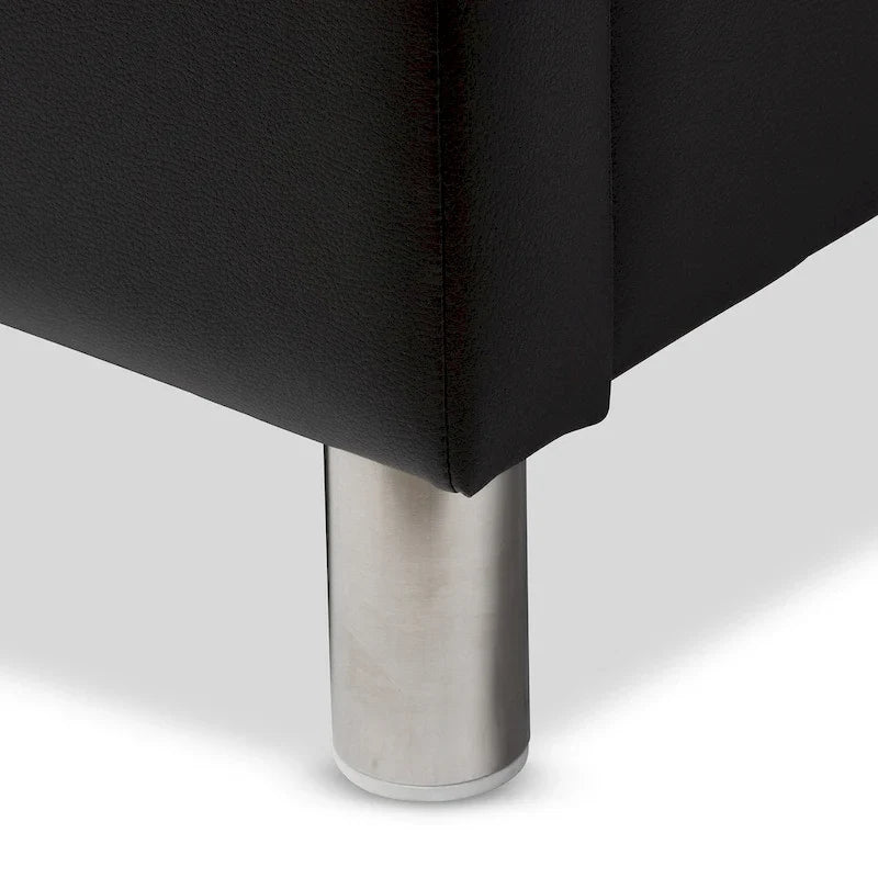 Lit plateforme moderne Baxton Studio Carlotta en similicuir noir avec tête de lit rembourrée
