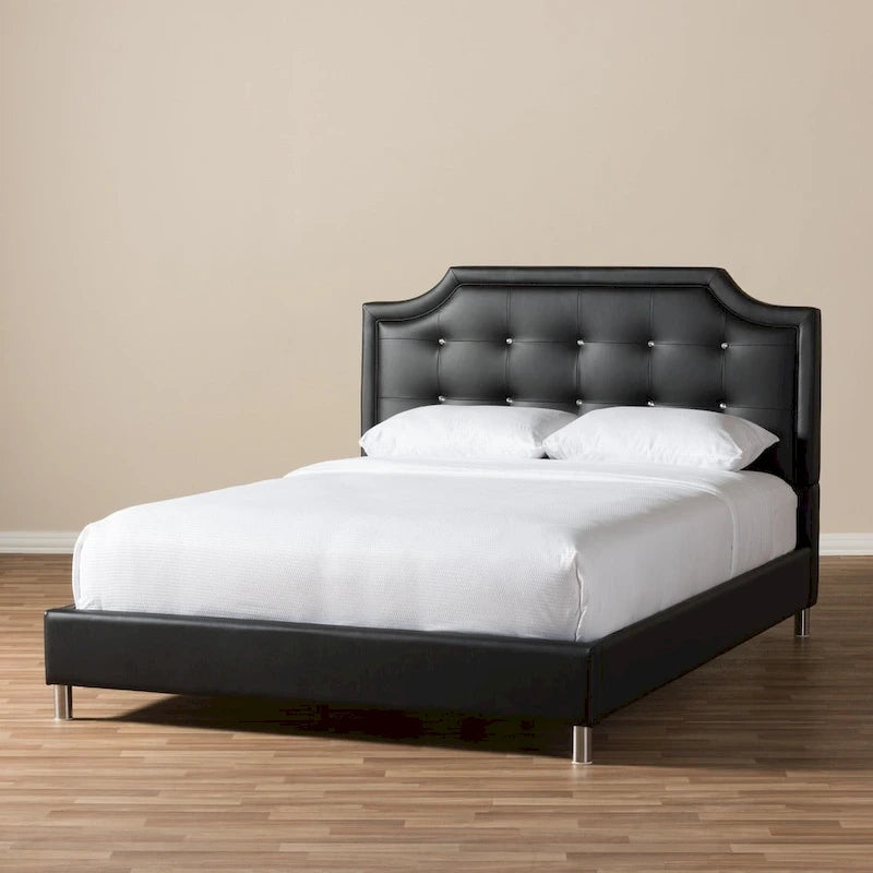 Lit plateforme moderne Baxton Studio Carlotta en similicuir noir avec tête de lit rembourrée