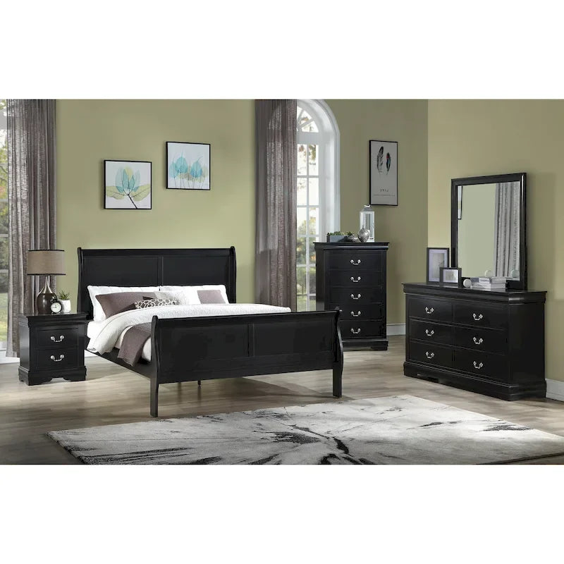 Chambre à coucher Lillie 6 pièces en bois noir avec lit traîneau