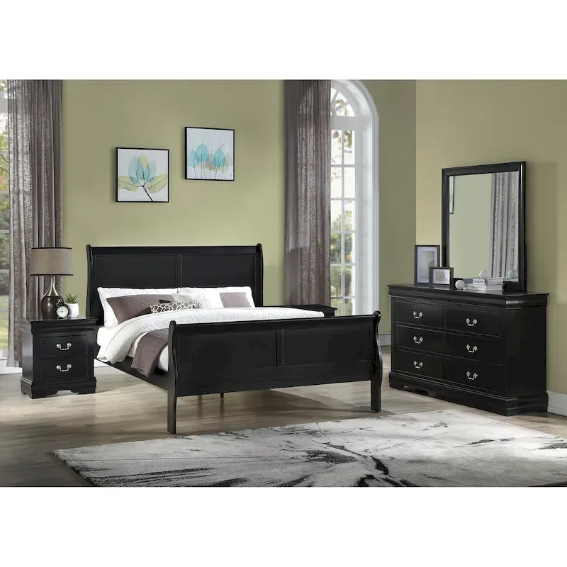 Chambre à coucher Lillie 6 pièces en bois noir avec lit traîneau