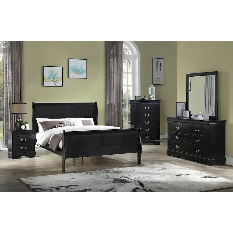 Chambre à coucher Lillie 6 pièces en bois noir avec lit traîneau