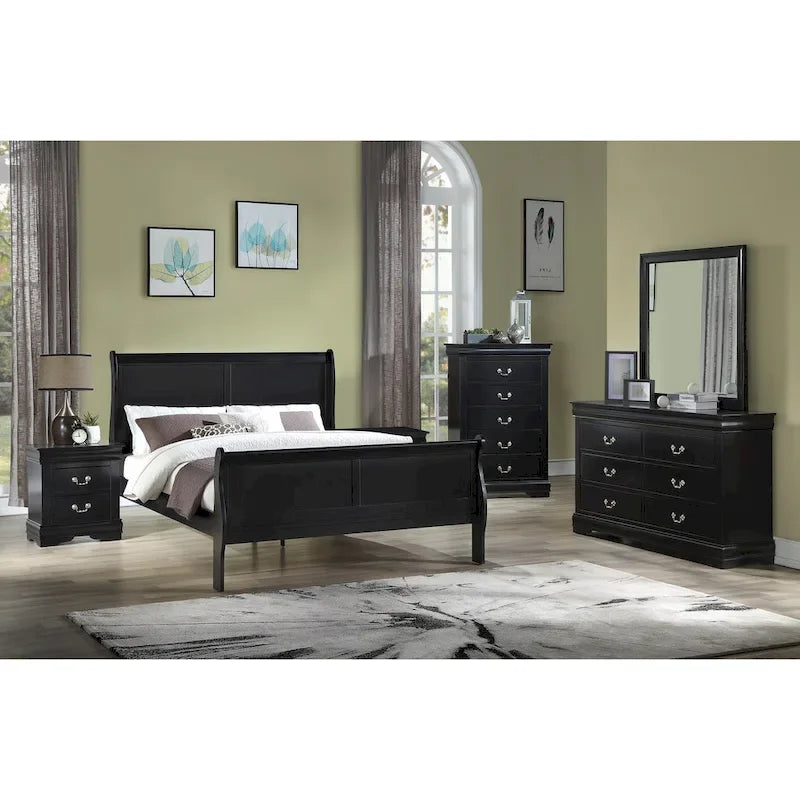 Chambre à coucher Lillie 6 pièces en bois noir avec lit traîneau