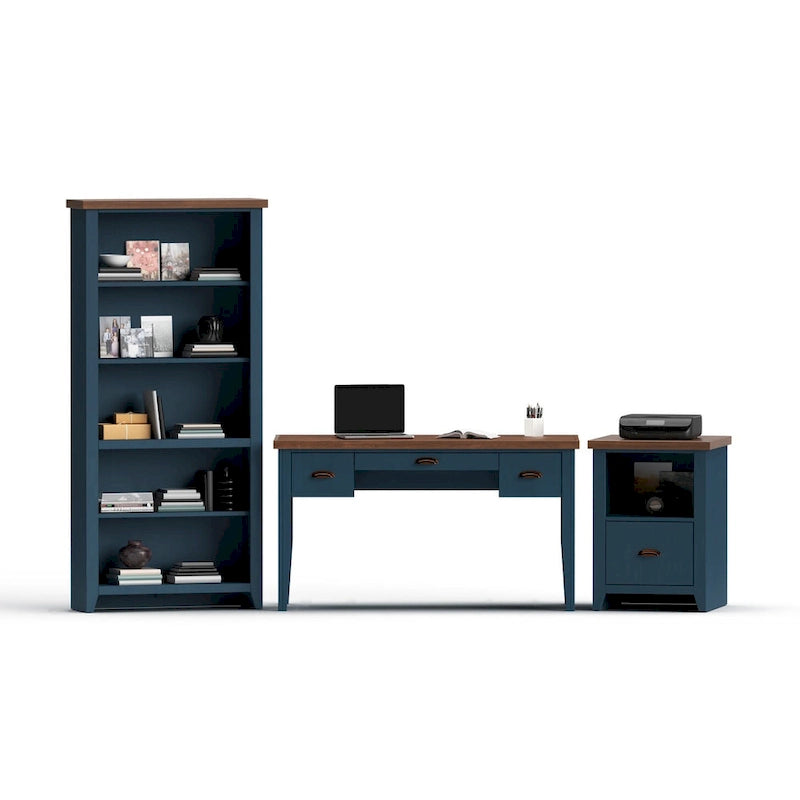 Bridgevine Home Nantucket Bureau de 53 pouces, Aucun assemblage requis, Fini Bleu Denim et Whisky