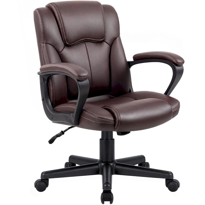 Chaise de bureau Homall Executive marron en cuir PU épais et rembourré, ergonomique, dossier mi-haut, pour bureau et usage commercial