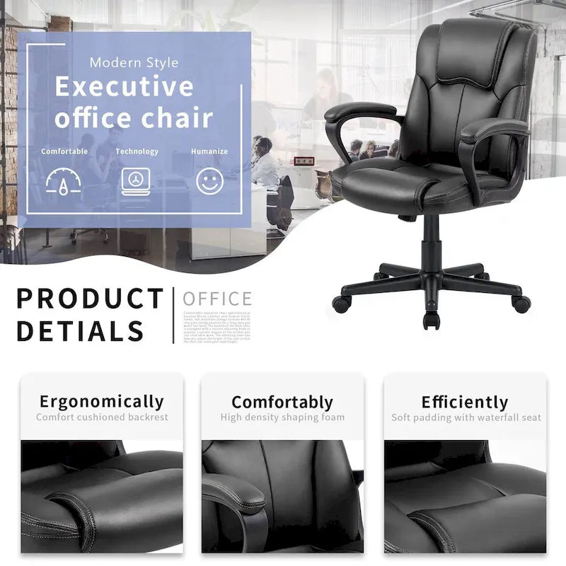 Chaise de bureau Homall Executive marron en cuir PU épais et rembourré, ergonomique, dossier mi-haut, pour bureau et usage commercial