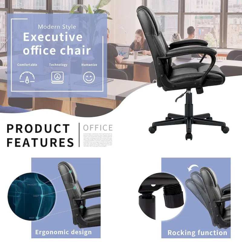Chaise de bureau Homall Executive marron en cuir PU épais et rembourré, ergonomique, dossier mi-haut, pour bureau et usage commercial