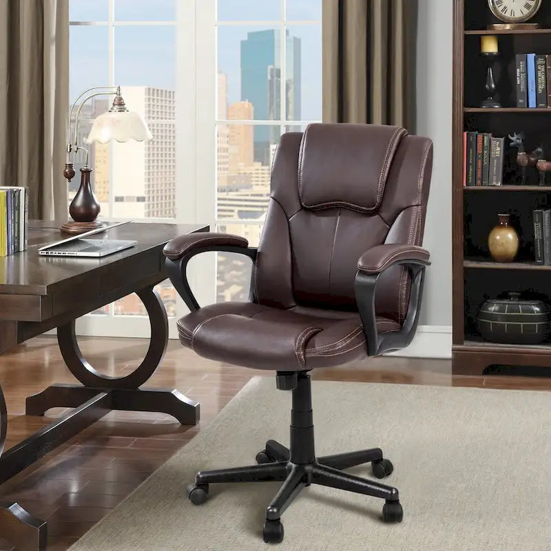 Chaise de bureau Homall Executive marron en cuir PU épais et rembourré, ergonomique, dossier mi-haut, pour bureau et usage commercial