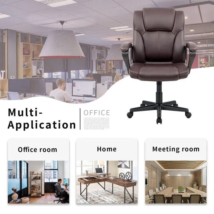 Chaise de bureau Homall Executive marron en cuir PU épais et rembourré, ergonomique, dossier mi-haut, pour bureau et usage commercial
