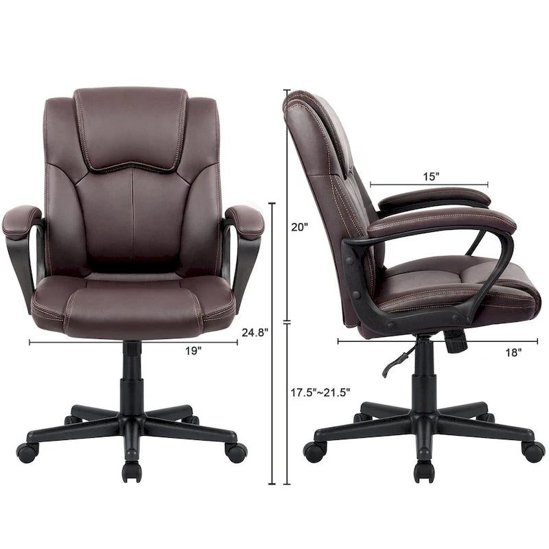 Chaise de bureau Homall Executive marron en cuir PU épais et rembourré, ergonomique, dossier mi-haut, pour bureau et usage commercial