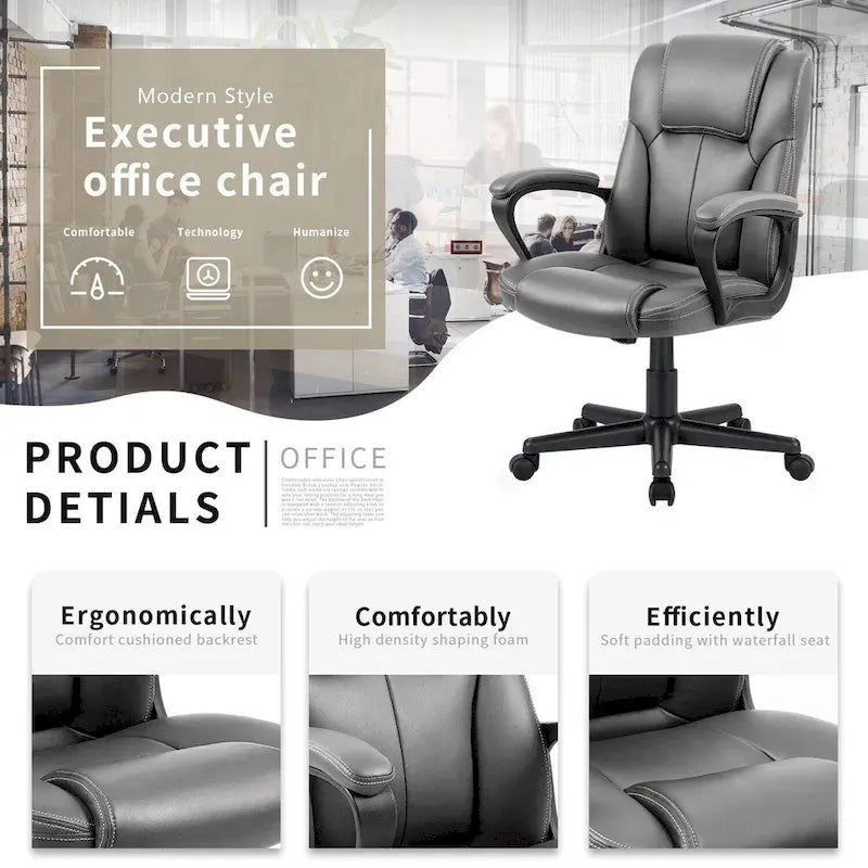 Chaise de bureau Homall Executive marron en cuir PU épais et rembourré, ergonomique, dossier mi-haut, pour bureau et usage commercial