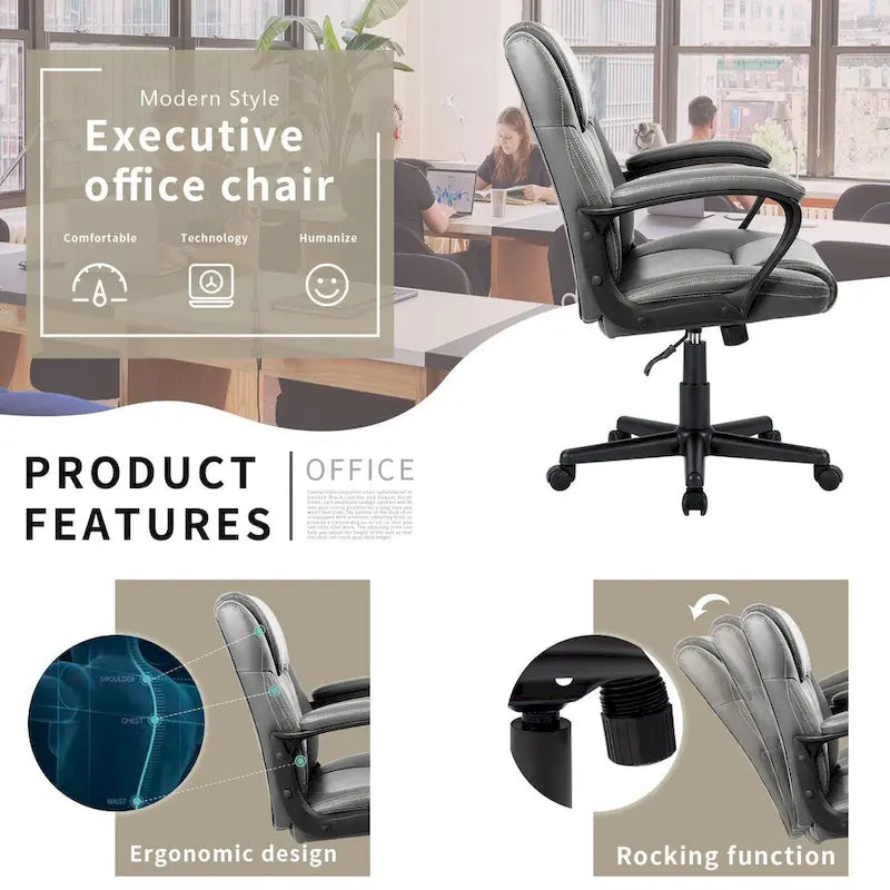 Chaise de bureau Homall Executive marron en cuir PU épais et rembourré, ergonomique, dossier mi-haut, pour bureau et usage commercial
