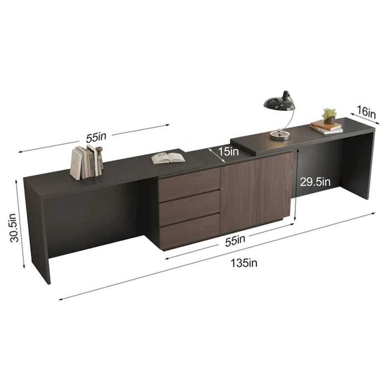 Très grand bureau de direction moderne et évolutif avec commode à tiroirs pour le rangement