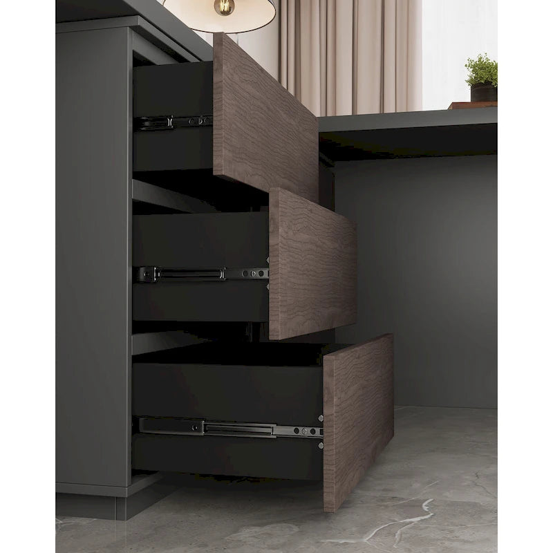 Très grand bureau de direction moderne et évolutif avec commode à tiroirs pour le rangement