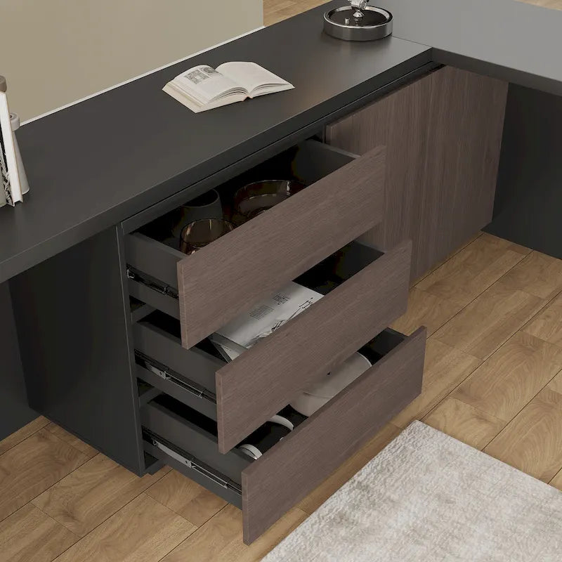 Très grand bureau de direction moderne et évolutif avec commode à tiroirs pour le rangement
