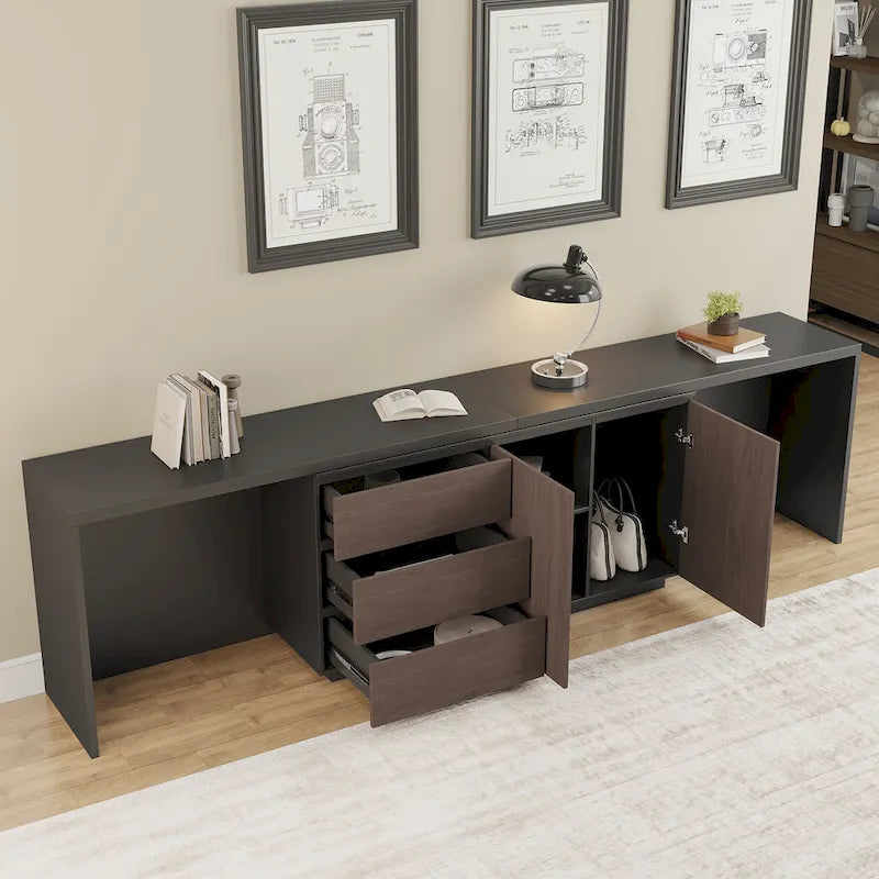 Très grand bureau de direction moderne et évolutif avec commode à tiroirs pour le rangement