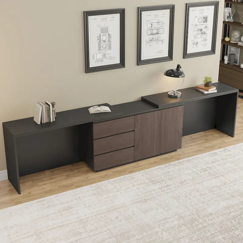 Très grand bureau de direction moderne et évolutif avec commode à tiroirs pour le rangement