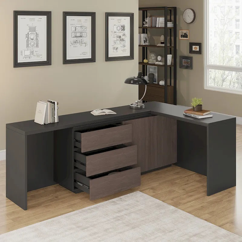 Très grand bureau de direction moderne et évolutif avec commode à tiroirs pour le rangement