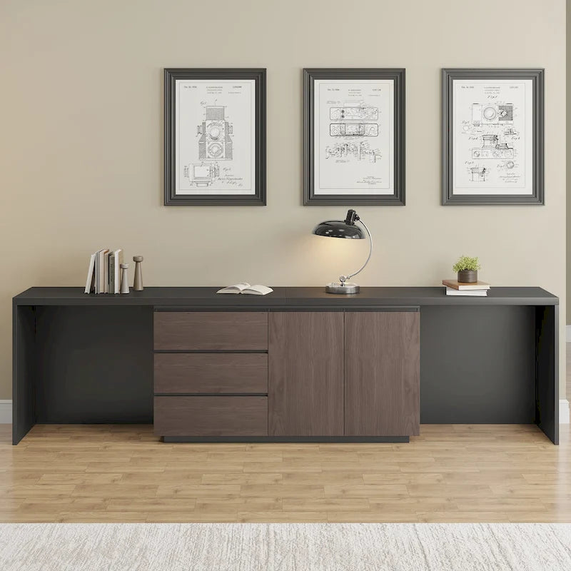 Très grand bureau de direction moderne et évolutif avec commode à tiroirs pour le rangement
