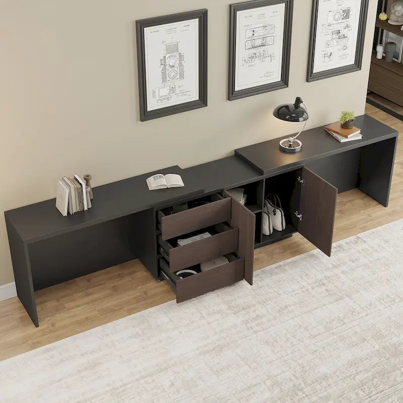 Très grand bureau de direction moderne et évolutif avec commode à tiroirs pour le rangement