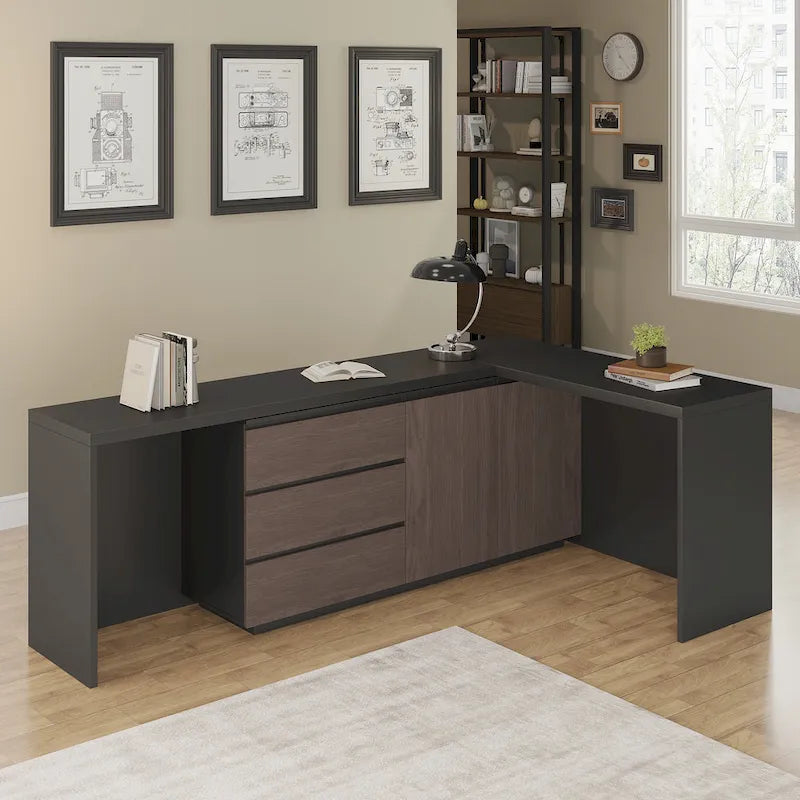 Très grand bureau de direction moderne et évolutif avec commode à tiroirs pour le rangement