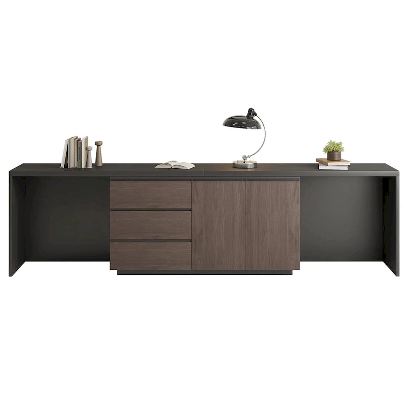 Très grand bureau de direction moderne et évolutif avec commode à tiroirs pour le rangement
