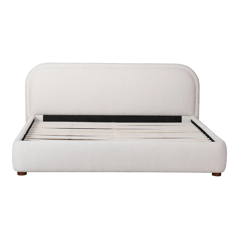 Lit plate-forme moderne incurvé Aurelle Home Collete en tissu couleur avoine